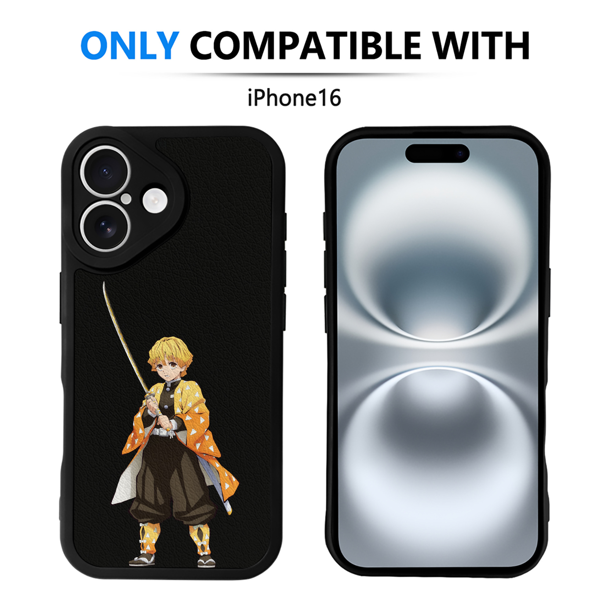 （画像用） 鬼滅の刃（きめつのやいば）我妻 善逸／あがつま ぜんいつ Agatsuma Zenitsu 【iPhone 16シリーズ対応】シリコンスマホケース（レザー調） 材質：シリコン